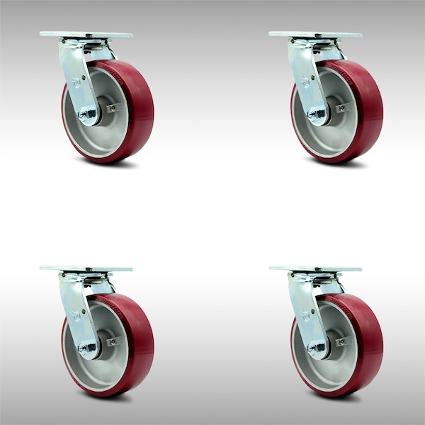 6 Inch SS Poly on Aluminum Wheel Swivel Caster Set with Ball Bearings SCC